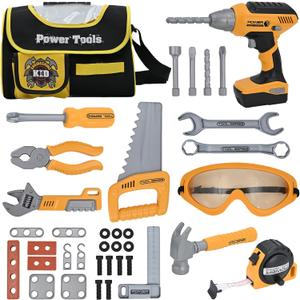 Kids Tools Set for Boys,Toddler Tool Set with Tool Bag & Electronic Drill,Construction Pretend Play Tools for Kids ,Toys for 3 4 5 Year Old Boys (Yellow)