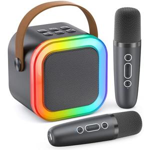 Peski Karaoke Machine for Kids Adults, Portable Bluetooth Mini Karaoke Microphone Singing Speaker Karaoke Player with 2 Wireless Mic, for All Smartphones,Birthday, Family,Home Party(Gray)