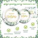 Sage Green Birthday Supplies Tableware Set, Sage Green Decorations with Disposable Happy Birthday Paper Plates Napkins for Greenery Leafy Birthday Party