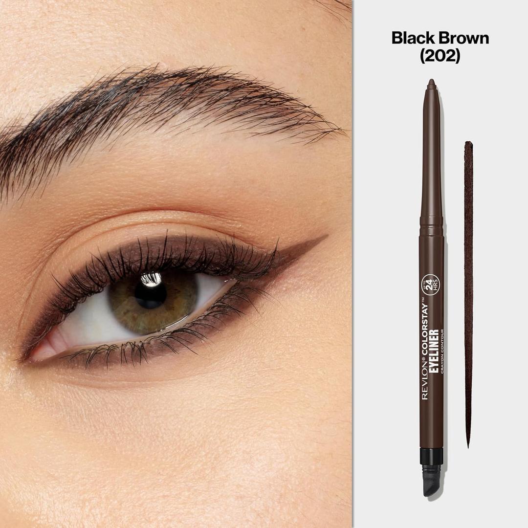 Revlon ColorStay Pencil Waterproof Eyeliner, SmudgeProof, Eye Makeup with BuiltIn Sharpener, 202 Black Brown, 0.01 oz