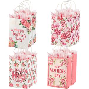 Colodeol 8 Pcs Mother's Day Gift Bags with Tissue PaperMedium Small Mothers Day Bag with Handles Floral Mothers Paper Treat Candy bags Bulk for Mom Grandma Wife Women