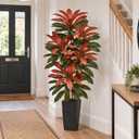 Artificial Red Dracaena Tree 6FT - Fake Tree with Black Tall Planter