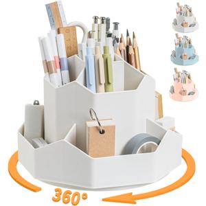 Pencil Pen Holder for Desk,9 Slots 360 Degree Rotating Desk Organizers,Desktop Storage Stationery Supplies Organizer, Cute Pencil Cup Pot For Office, School, Home(White)
