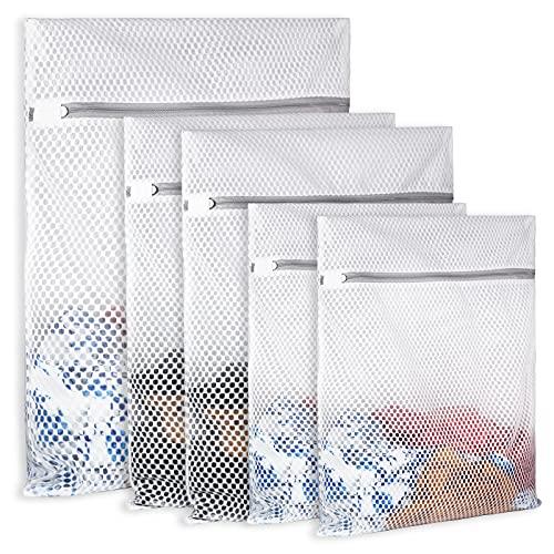 5Pcs Durable Honeycomb Mesh Laundry Bags for Delicates,Travel Organization Bag for Clothes,Jeans,Bath Towels,Bed Sheets (1X-Large 20 x 24 Inches,2 Large 16 x 20 Inches, 2 Medium 12 x 16 Inches)