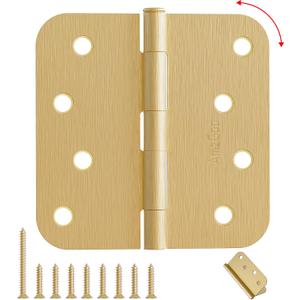 4" X 4" Satin Brass Door Hinges  36 Pack Gold Door Hinges with 5/8" Radius, Rounded Interior Heavy Duty 4 Inch Exterior & Front Door Hinge for Residential Use