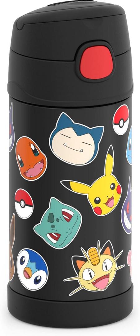 THERMOS FUNTAINER Water Bottle with Straw - 12 Ounce - Kids Stainless Steel Vacuum Insulated Water Bottle with Lid, Pokmon (Pokemon)