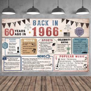 60th Birthday Party Decorations, Vintage Back in 1966 Banner, 60 Year Old Birthday Party Poster Supplies, 1966 Backdrop Photography Background for Men Women, 60th Birthday Party Gift