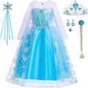 Little Girls Princess Costume Blue Cosplay Dress up for Halloween Party with Accessories Blue (7-8 Years)
