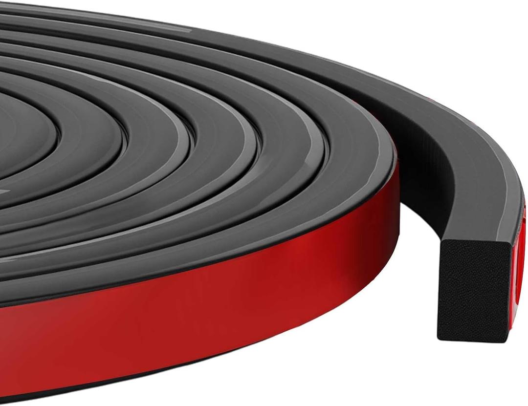 Pangda 20 Ft Rectangular Rubber Seal Strip with Self-Adhesive Tape, 0.75" W x 0.5" H Foam Rubber Weather Stripping for Boat, Automobile, RV, Ship, Garage Door/Window Seal, Black (Solid) (EXP 12/31/36)