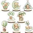 16 Pcs Wooden Baby Shower Table Centerpiece Sage Green Bear Tabletop Detachable Sign Boy Or Girl Gender Reveal Table Toppers Display Decoration Bear Birthday Photo Props We Can Bearly Wait Party Favor