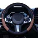 SHIAWASENA Car Steering Wheel Cover, Leather, Universal 15 Inch Fit, Anti-Slip & Odor-Free (Black&Brown)