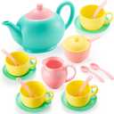 JOYIN 18PCS Pretend Role Play Tea Party Set Play Food Accessories BPA Free, Phthalates Free, Plastic Tea Set, Mini Kitchen for Kids, Gifts for Toddler Boys Girls Ages 3 4 5 6 Years Old