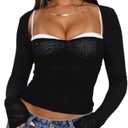 Pack of 2 XFLnaraz Womens Mesh Long Sleeve Tops Square Neck See Through Slim Fit Cropped Backless Going Out Shirts Blouse Streetwear