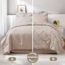 JOLLYVOGUE Queen Comforter Set 7 Pieces, Beige Bed in a Bag Comforter Set for Bedroom, Bedding Comforter Sets with Comforter, Sheets, Ruffled Shams & Pillowcases