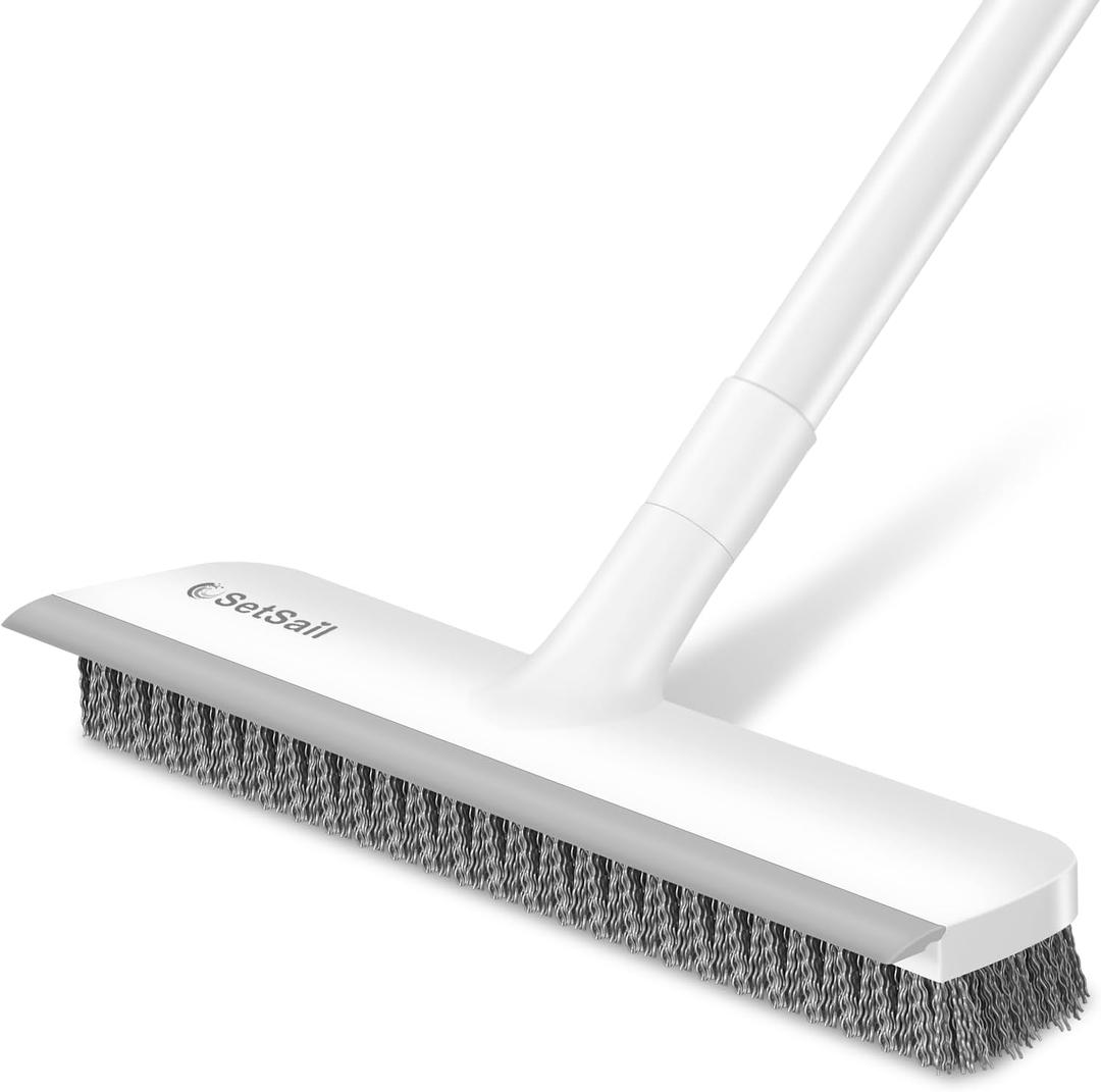 SetSail Floor Scrub Brush with 48-Inch Long Adjustable Handle 2 in 1 Scrape Brush Stiff Bristle Floor Scrubber for Cleaning Shower Bathroom Garage Kitchen Wall Deck Tub Tile