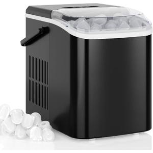 DUMOS Countertop Ice Maker with Handle, 26lbs/24H Portable Ice Machine, 9 Bullet Ice Cubes Ready in 6 Mins, Self-Cleaning, Quiet Compact Ice Maker for Home, Kitchen, RV, Camping, Modern Black