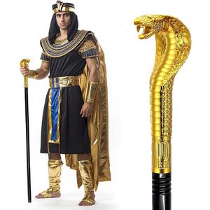 42IN Metal Pimp Cane with Snake Plastic Handle, Egyptian Staff for Pharaoh & Cleopatra Costume Mesmerizing Cosplay Prop for Halloween (Vintage Gold)