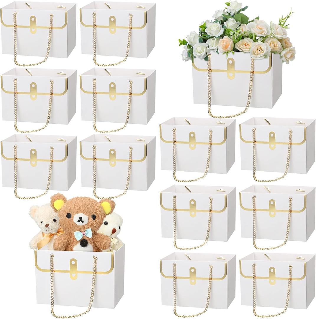 Lincia 12 Pcs Mother's Day White Flower Box Wedding Flower Paper Gift Bag Bouquet Boxes with Handle Boxes for Arrangements Bouquet Wrapping Paper for Mother's Day Wedding Baby Shower