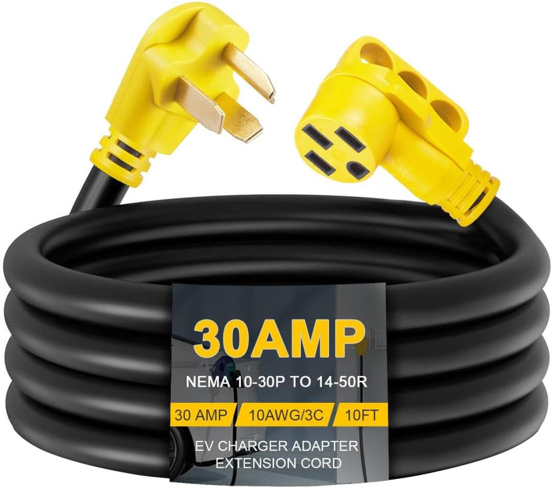 10ft EV Charger Adapter Cord Compatible with NEMA 10-30P to 14-50R, 30 Amp 3 Prong Dryer to 50 Amp 4 Prong EV for Tesla or EV Level 2 Charging, EV Extension Cord with Handle, ETL Listed