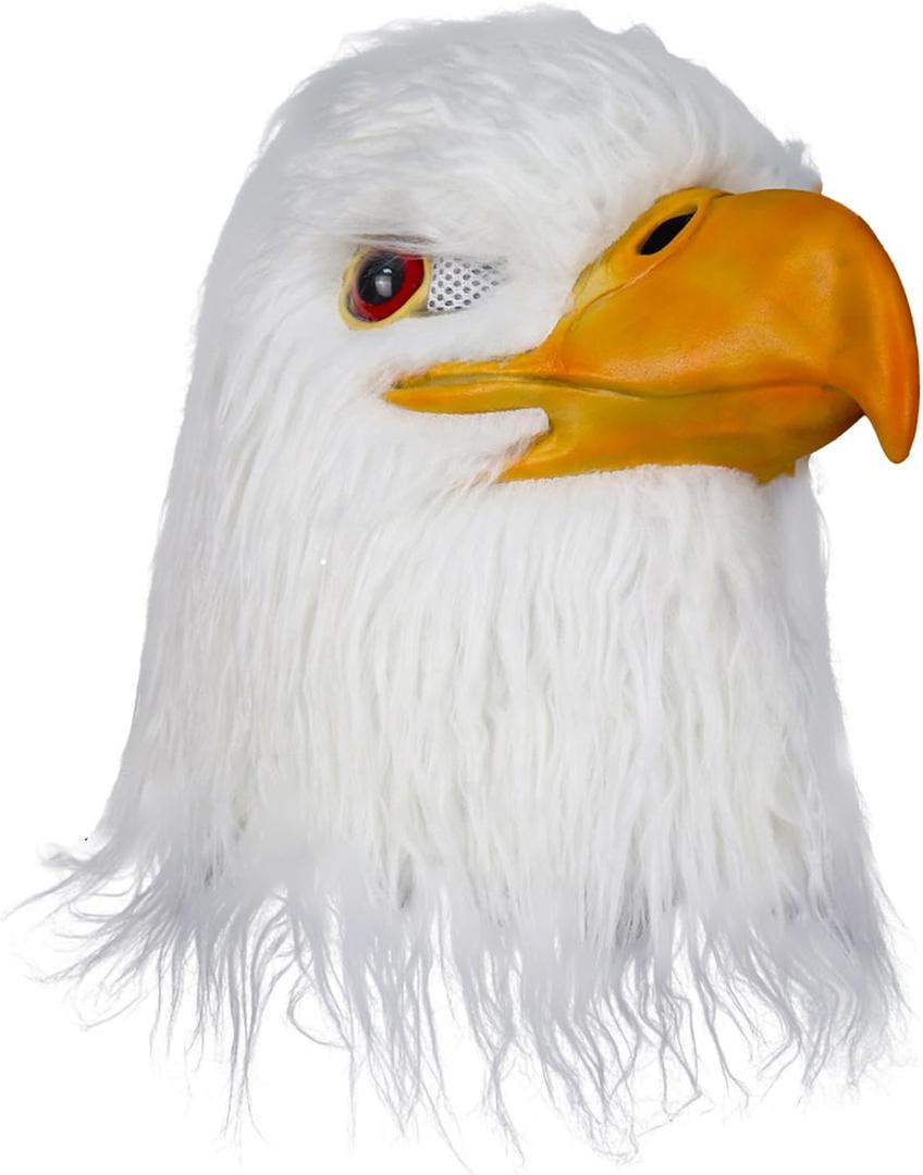 White Eagle Mask Novelty Animal Bird Hair Latex Masks, Fun Adult Party Props for Halloween Raves