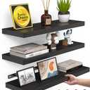 BAYKA Floating Shelves for Wall, Wall Mounted Rustic Wood Shelves for Bathroom, Bedroom, Living Room, Kitchen, Hanging Shelf for Books/Storage/Room Decor with 22lbs Capacity (Black, Set of 3, 15.7in)