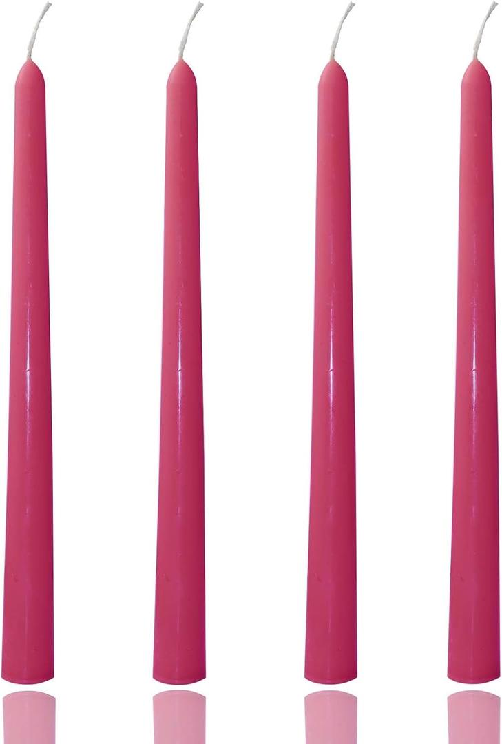 10 inch Gradient Taper Candles,Set of 4 Tapered Candle, Tall Candlesticks,Conical Stick Candles,Smokeless,Home Dinner, Party, Wedding, Halloween, Christmas (Rose red, 10inch)