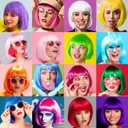 PLULON 6 Pack Orange Bob Wig with Heart Sunglasses and Hair Cap for Women, Colorful Cosplay Costume Neon Short Bob Wigs Funny Hairpieces Daily Bachelorette Halloween Costume Party Decorations