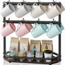 Ronjnndc Coffee Mug Holder with Movable Hooks,16 Capacity Coffee Cup Holder for Countertop, Metal Mug Tree Holder Rack with Storage Base,Home Storage Mug Organizer adjustable Heights (Black)