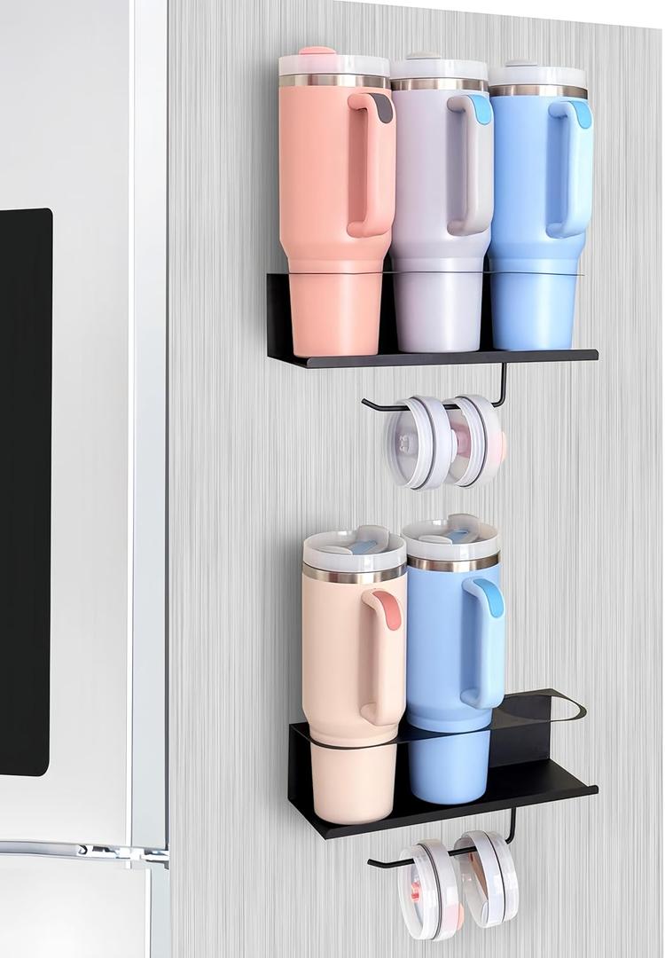 2PCS Magnetic Water Bottle Organizer for Stanley 40 & 30 oz Tumbler, Magnetic Cup Holder for Fridge, Stanley Cup Accessorie, Kitchen Cup Storage Rack for Stanley Cup Lover (Black)