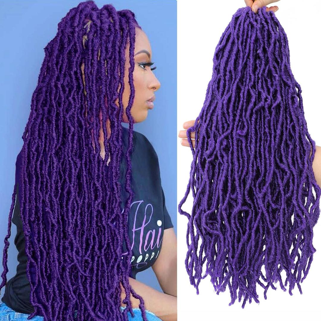 Soft Locs Crochet Hair 24 Inch 6 Packs Purple Faux Locs Pre Looped Knotless Style Natural Curly Wavy Braids for Black Women