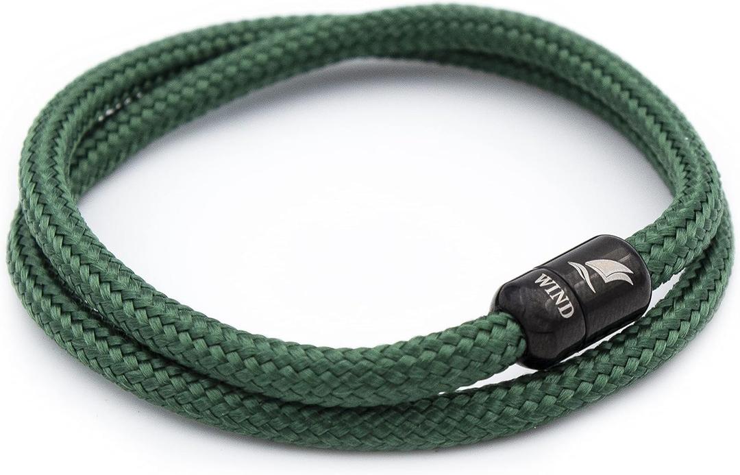 Wind Passion - Mens Bracelet, Durable Rope Wristband for Men, Versatile Pulseras Para Hombres - Waterproof, Magnetic Clasp, Ideal for Outdoor & Fashion (Large ( Wrist size: 6.30 - 7.08 inch ), Black Magnet - Green Bay)