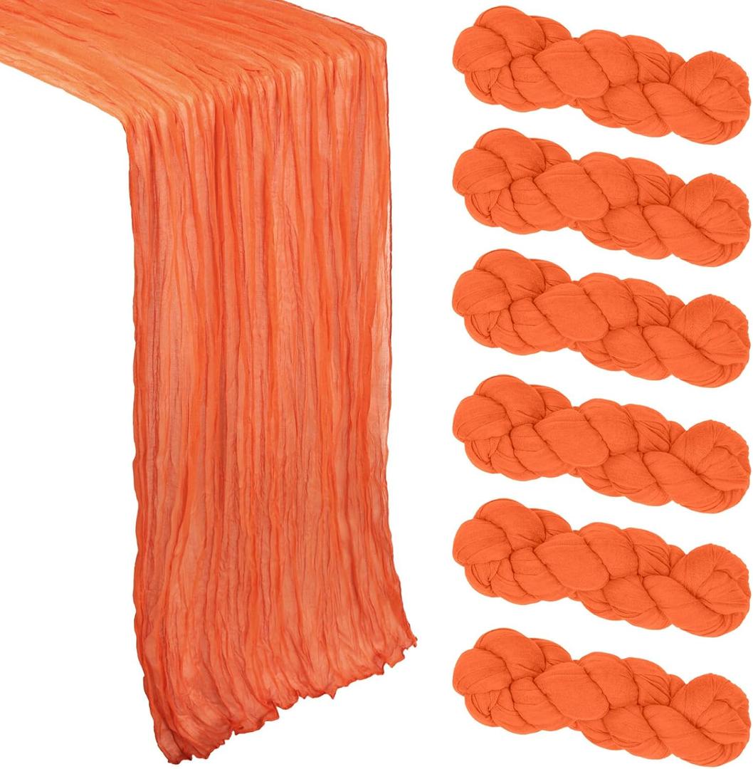 6 Pack Orange Cheesecloth Table Runner 10Ft Spring Gauze Cheese Cloth Table Runner 35x120 Inch Boho Sheer Rustic Fabric for Party Decor Baby Shower Wedding Holiday Decorations