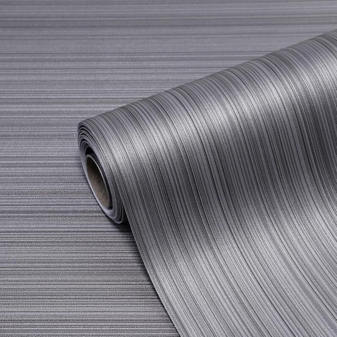 Dark Gray Grasscloth Peel and Stick Wallpaper, A Set of 23.6"x472" Textured Self-Adhesive Waterproof Vinyl Fabric Contact Paper, Wall Paper for Kitchen, Shelf Linen, Bathroom, Bedroom