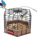 Kingsyard Squirrel Proof Platform Bird Feeders for Outdoor Hanging, Caged Bird Feeder for Small Wildbirds Finches, Recycled Plastic Feeding Platform with Metal Seed Tray, Brown