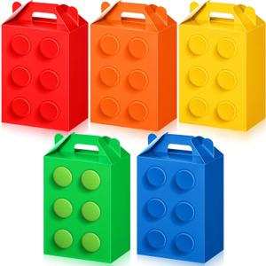 Liliful 30 Pieces Building Block Party Favor Boxes Colors Building Brick Theme Gift Goodie Treat Bags with Handle Candy Cookie Boxes for Birthday Party Baby Shower Decoration Supplies