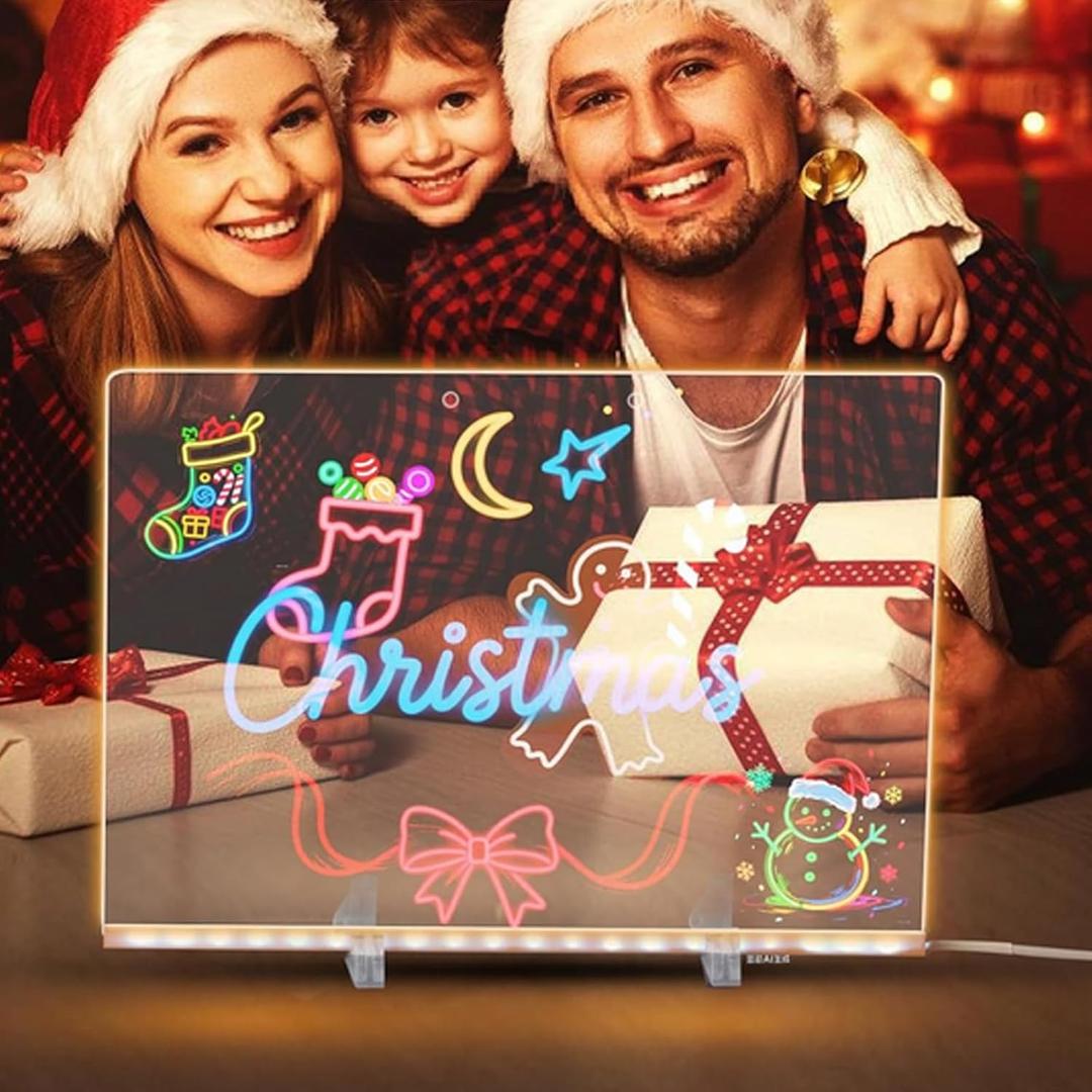 LED Note Board with 7 Colors Pen, 11.8" * 8" Acrylic Dry Erase Board with Light, 2026 LED Drawing Board with Adjustable Stand, Memo Message Dry Erase for Kids, Classroom, Home Decor, Office, Gifts