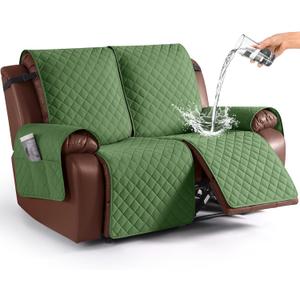 KinCam Waterproof Loveseat Recliner Cover, Non-Slip Reclining Couch Covers for 2 Seat, Recliner Sofa Cover Furniture Protector with Elastic Straps for Kids, Pets, Vine Green