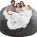 (No Filler) Bean Bag Chair Cover Without Filler,Big Round Soft Fluffy PV Velvet Washable Bean Bag Lazy Sofa Bed Cover for Adults,Living Room Bedroom Furniture Outside,6ft Dark Grey