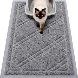 Smiry Cat Litter Box Mat 30x17, Non-Slip Water Resistant Litter Trapping Mat, Easy Clean Less Waste and Urine-Locking Cat Carpet for Indoor, Grey