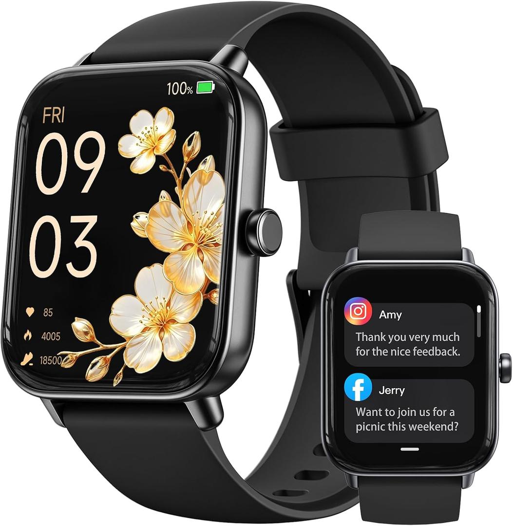 Smart Watch for Men,1.85 inch AMOLED Touchscreen for Android & iPhone Alexa Built-in Bluetooth Calls,Fitness Watch 110+ Sport Modes Heart Rate/Sp02/Sleep/Calories Monitor IP68 Waterproof(Black, 1.85)