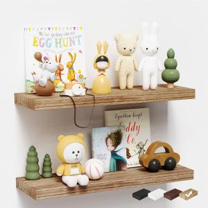 2 Packs Floating Shelves for Wall Storage Nursery Book Display Trinket Trophy Decorative Display Lack Living Room Bedroom Girl Dorm Decor Cute Mounted Shelf Wood Natural Thin Hanging Bookshelf 24 Inch