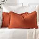 MIULEE Throw Pillow Covers Fall Boho Farmhouse 12x20 Set of 2 Decorative Rust Couch with Fringe Chic Cotton Pillowcases Home Decor Accents for Cushion Soft Bed Living Room