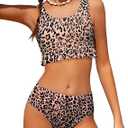 Arshiner Girls Bikini Beach Swimwear 2 Piece Swimsuits Floral Printing Bathing Suits for 11-12 Years, Leopard Pattern