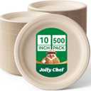 Compostable Heavy Duty 10 Inch 500 Pack Disposable Eco-Friendly Paper Plate