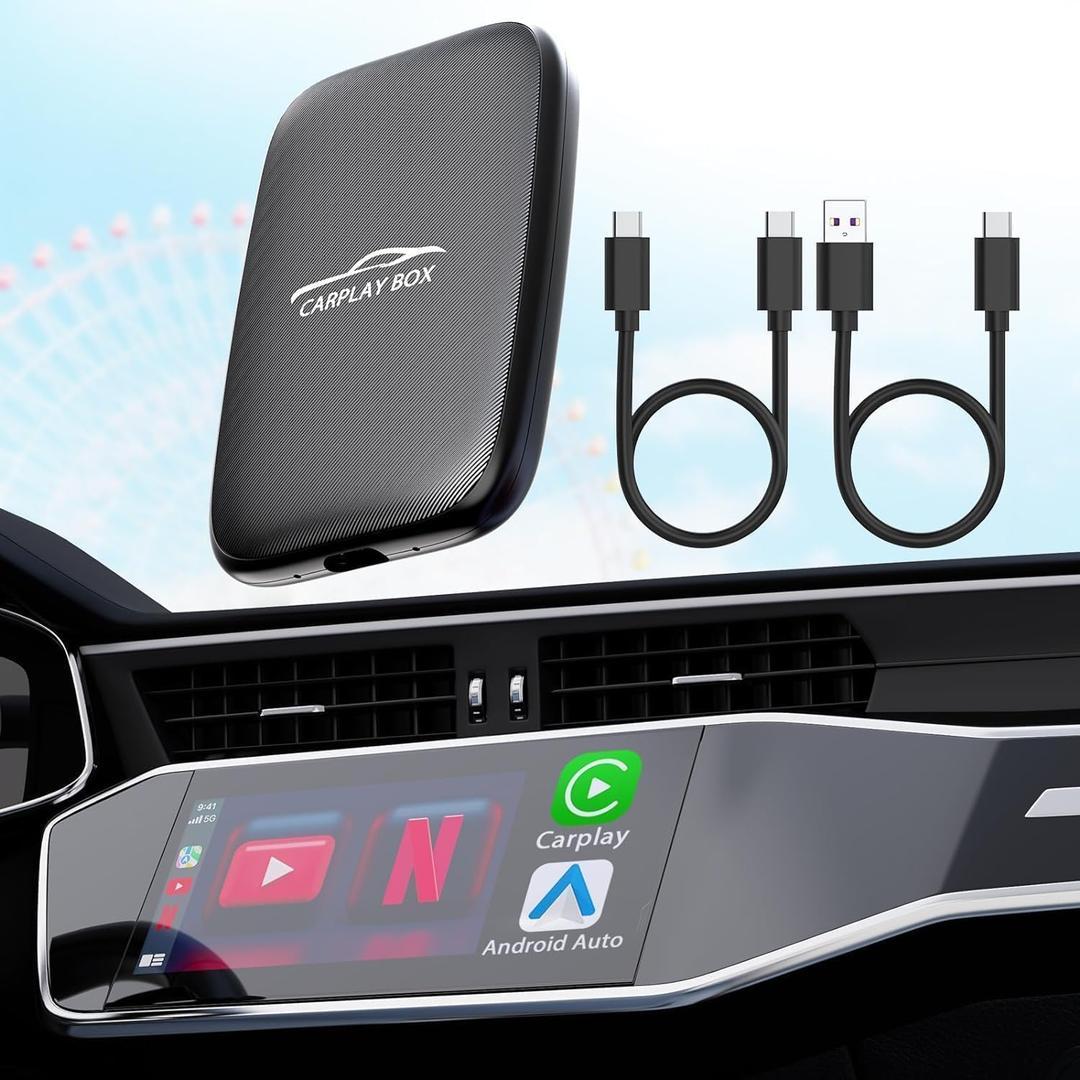 3-in-1 Wireless Carplay and Android Auto Adapter Streaming Video Fits Netflix/YouTube/TF Card, 2025 Upgrade Magic Car Play Vedio Box Converts OEM Wired to Wireless CarPlay Adapter for Cars from 2016 (Black)