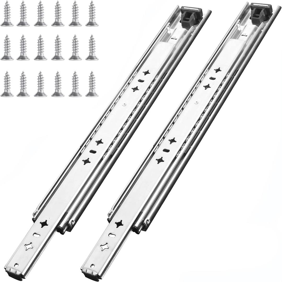1 Pair 34 Inch 260 Lb Capacity Heavy Duty Drawer Slides(with Stainless Screws),Side Mount Undermount Full Extension 3 Fold Ball Bearing Stainless Steel Hardware Drawer Rails
