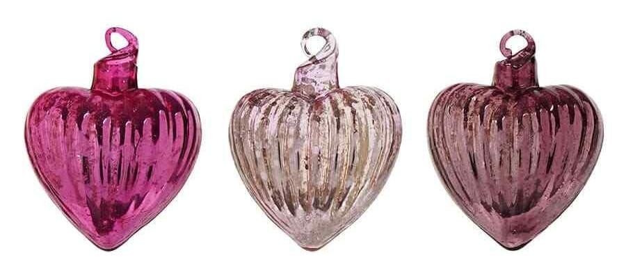 Potchen 12 Pcs Christmas Heart Glass Ornaments Heart Shaped Crystal Hanging Ornaments Bulk Mini Crystal Hanging Decorations for Party Valentines Wedding Anniversary Xmas Tree Decor(Pink)