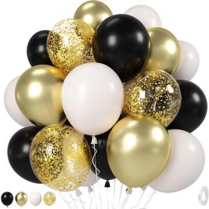 Black White Gold Balloons, 12 Inch 35PCS Black and White Balloon with Metallic Gold Confetti Balloons for Graduation New Years Wedding Retirement Bridal Baby Shower Birthday Party Decorations