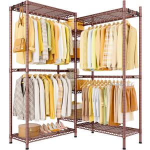 Ulif E4L L-shaped Clothes Rack, Heavy-Duty Garment Rack, Metal Freestanding Clothing Organization Storage System with Shelves and Hangers, Max Load 962lbs, 42.7" W x 42.7" D x 79.3" H, Bronze