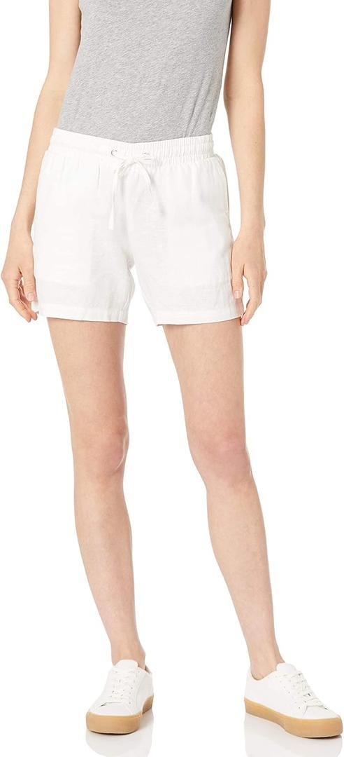 Amazon Essentials Women's 5" Inseam Drawstring Linen Blend Shorts  (White) 5x
